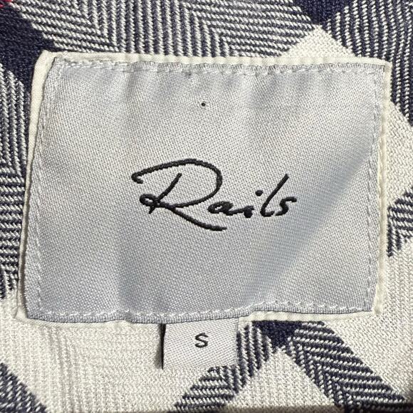 Rails Britt Plaid short sleeve rolled cuff rayon blouse white navy pink small - Picture 4 of 8